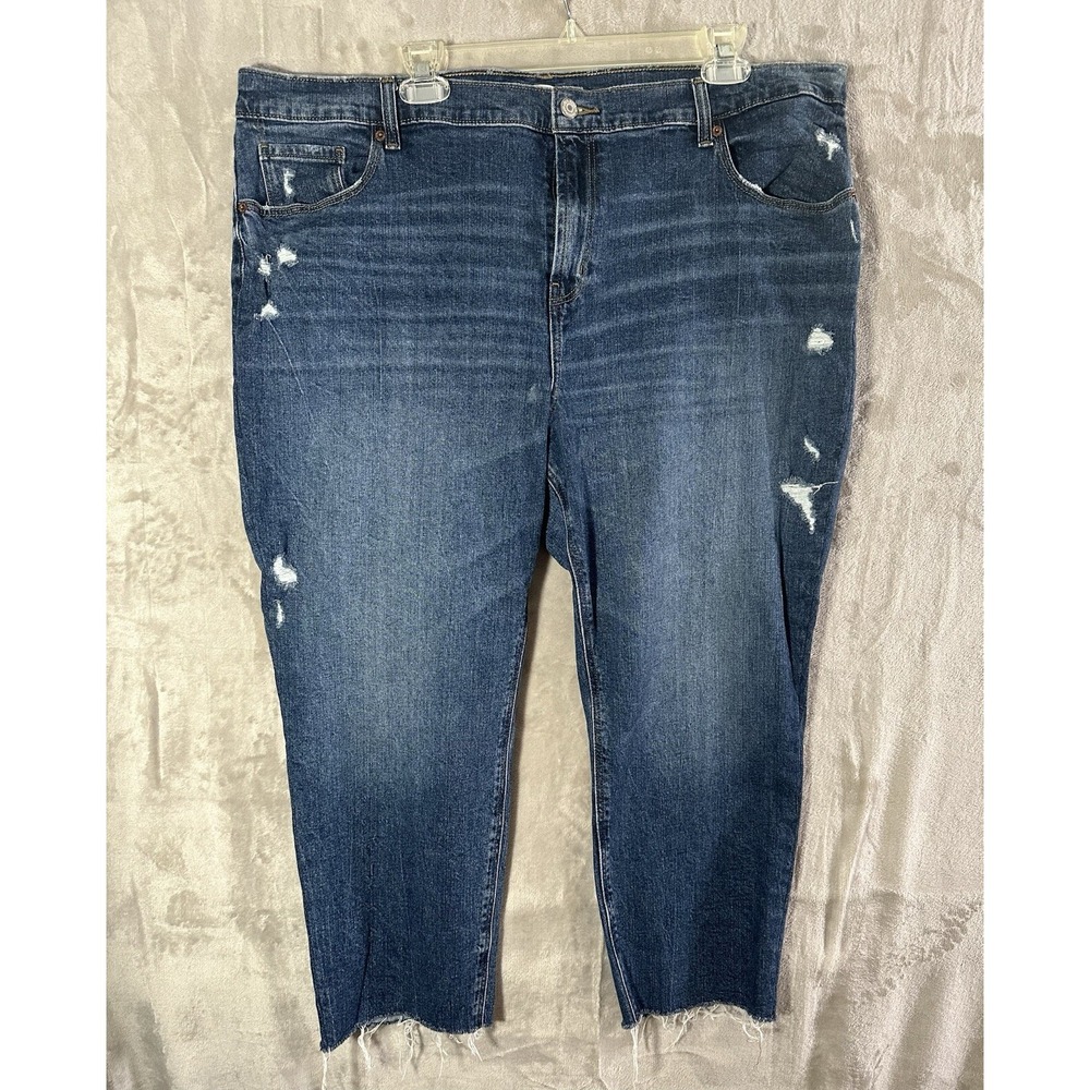 Old Navy Jeans Womens 18 Blue Denim Pants Boyfriend Mid Rise Cut-Off Distressed
